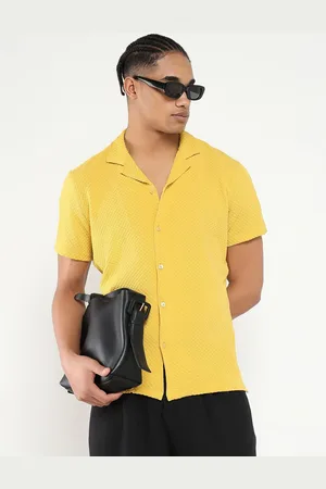 SHOWOFF Men Comfort Cuban Collar Solid Crepe Relaxed Fit Casual Shirt