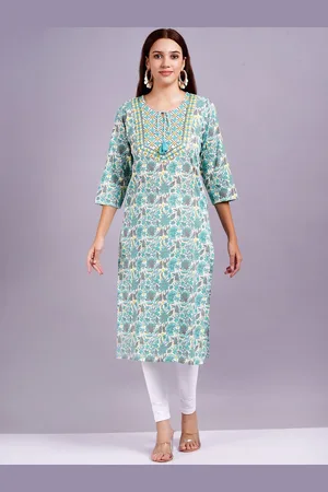 JC4U Floral Printed Floral Tie-Up Neck Straight Kurta