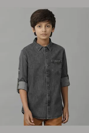 UNDER FOURTEEN ONLY Boys Spread Collar Faded Cotton Casual Shirt