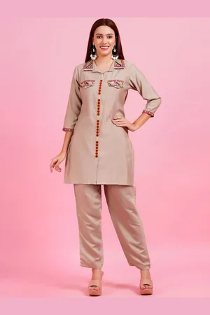 Kalini Geometric Embroidered Three-Quarter Sleeves Top & Trouser