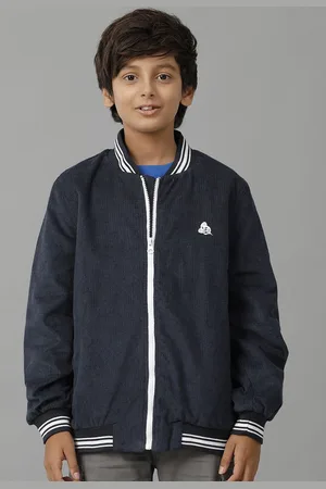 UNDER FOURTEEN ONLY Boys Stand Collar Self Design Cotton Casual Bomber Jacket
