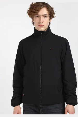 Tommy Hilfiger Men Mock Collar Solid Casual Bomber Jacket