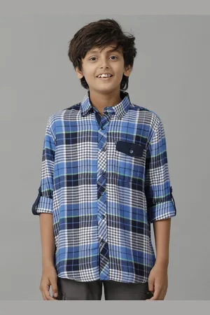 UNDER FOURTEEN ONLY Boys Spread Collar Tartan Checked Cotton Casual Shirt