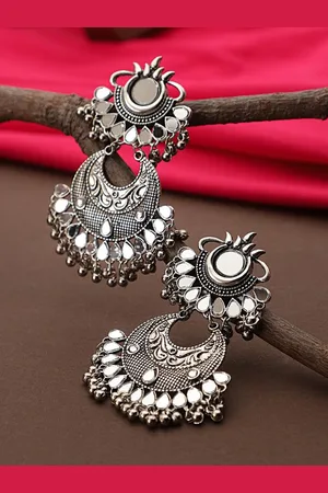 Cardinal Contemporary Srone Studded Oxidised Chandbalis