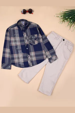 V-Mart Boys Checked Pure Cotton Shirt with Trousers