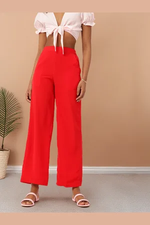 DressBerry Women Cherry Red Smart Staple Parallel Trousers