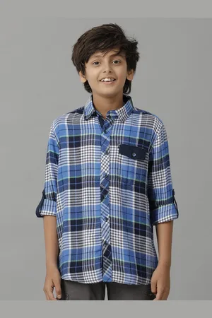 UNDER FOURTEEN ONLY Boys Spread Collar Tartan Checked Cotton Casual Shirt