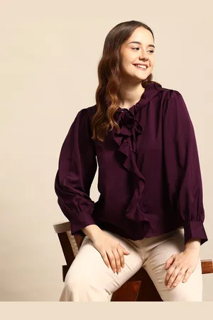 Mast & Harbour Bishop Sleeves Shirt-Style Top with Tie-Up Detail