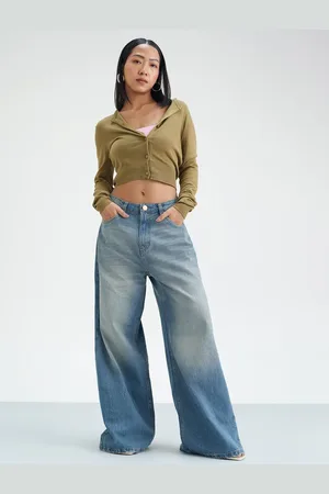 FREAKINS Women Loose Wide Leg High-Rise Light Fade Jeans