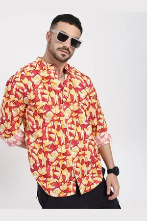 SHOWOFF Men Smart Mandarin Collar Abstract Printed Cotton Slim Fit Casual Shirt