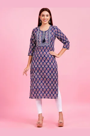 JC4U Ethnic Motifs Printed Tie-Up Neck Cotton Straight Kurta