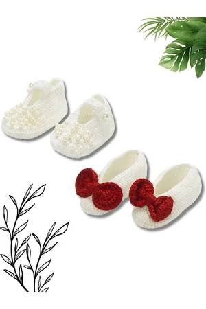 FUNKRAFTS Girls Handmade Pack of 2 Crochet Acrylic Booties
