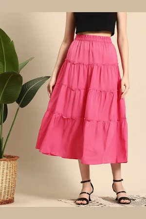 Mast & Harbour Crinkled Tiered Flared Midi Skirt