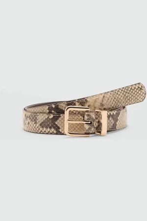 MANGO Women Snake Skin Textured Slim Belt
