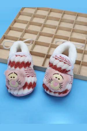Baby Moo Girls Cotton Soft Slip-On Anti-Skid Plush Warm Booties