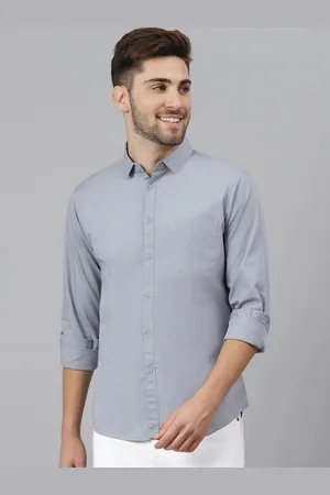 Provogue Men India Slim Spread Collar Solid Cotton Casual Shirt