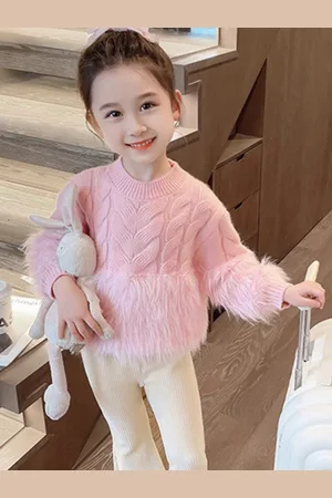 LULU & SKY Girls Self Design Round Neck Fashion Sweaters
