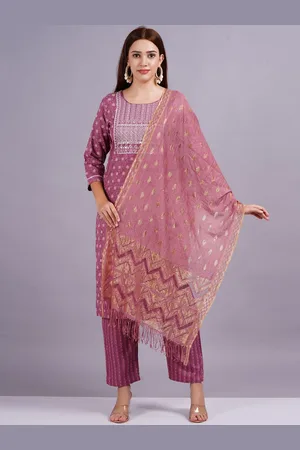 JC4U Floral Printed Sequinned Round Neck Straight Kurta with Trouser & Dupatta