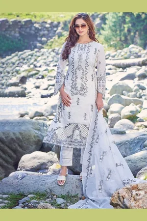 AUTUMN LANE Floral Embroidered Straight Kurta With Trouser & Dupatta