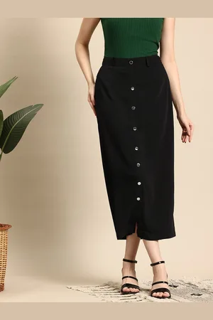 Mast & Harbour Straight Midi Skirt With Button Slit