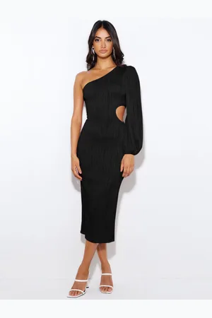 HERE&NOW Women Solid Off-Shoulder Sheath Midi Dress