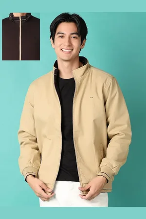 V-Mart Men Mock Collar Solid Cotton Casual Open Front Reversible Jacket
