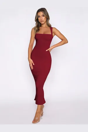 HERE&NOW Women Off-Shoulder Bodycon Midi Dress
