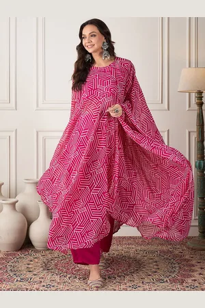 InWeave Geometric Printed Georgette Anarkali Kurta With Trousers & Dupatta