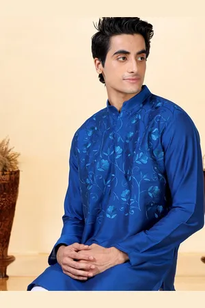 TATTVA Floral Embroidered Mandarin Collar Straight Kurta