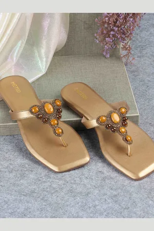 Metro Women Textured T-Strap Flats