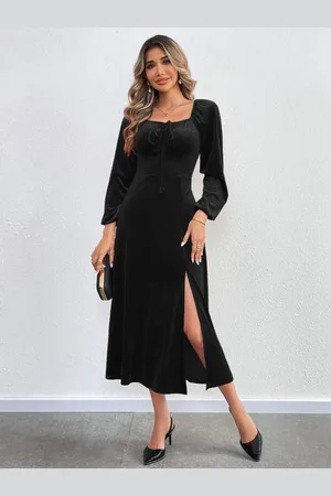 HERE&NOW Women Fit & Flare Square Neck Midi Dress