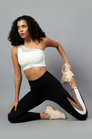 Fitkin Womens Black Colorblock High Waist Curve Sculpting Tights