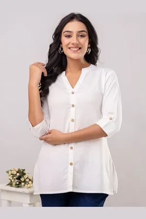Kohsh Women Solid Mandarin Collar Cotton Top