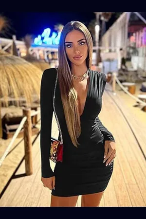 HERE&NOW Women V-Neck Bodycon Mini Dress