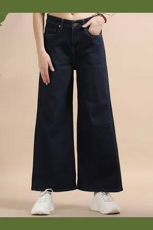 Mast & Harbour Women Comfort Wide Leg Mid-Rise Heavy Fade Stretchable Jeans