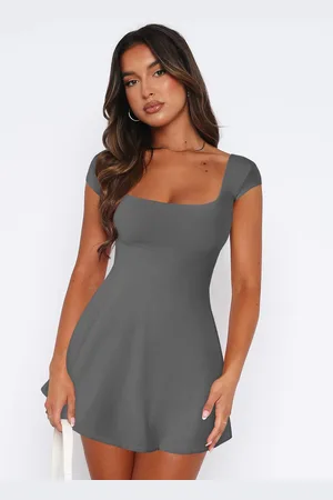 HERE&NOW Women Square Neck Fit & Flare Mini Dress