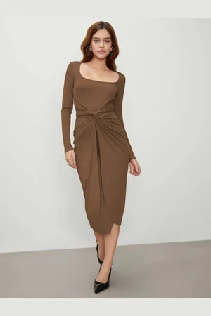 HERE&NOW Women Square Neck Sheath Midi Dress