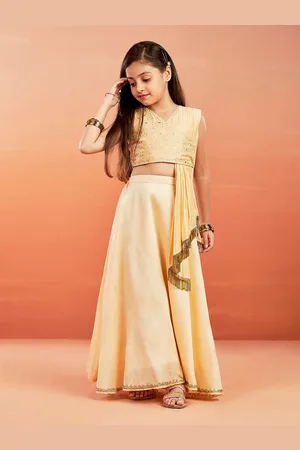 Vastramay Girls Embroidered Sequinned Ready to Wear Cotton Lehenga