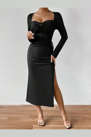 HERE&NOW Women Sweetheart Neck Bodycon Midi Dress