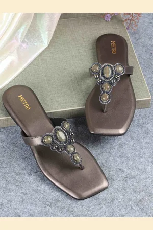 Metro Women Embellished T-Strap Flats