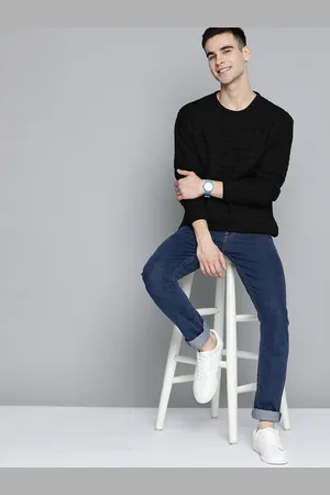 Mast & Harbour Men Black Self-Striped Pullover