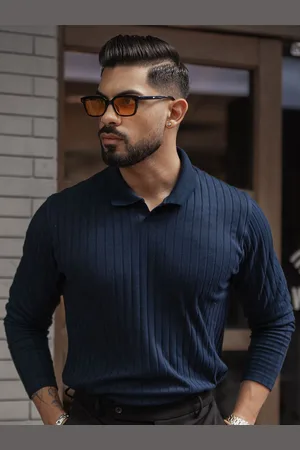 Powerlook Men Self Design Polo Collar Cotton T-shirt