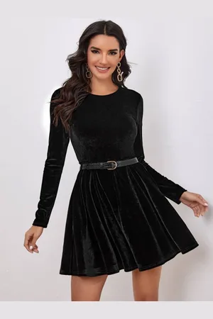 HERE&NOW Women Round Neck Long Sleeves Fit & Flare Dress