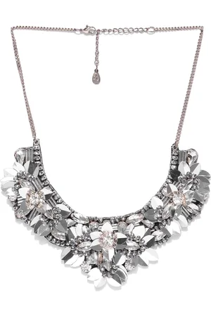 Accessorize Silver-Toned & Gunmetal-Toned Floral Necklace