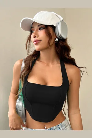 HERE&NOW Women Halter Neck Tank Crop Top