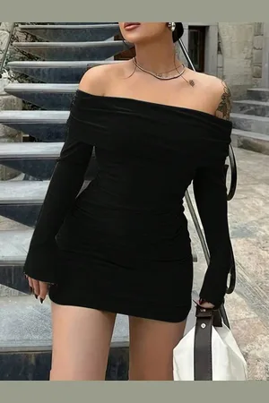 HERE&NOW Women Off-Shoulder Bodycon Mini Dress