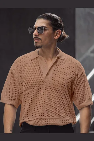 Powerlook Men Self Design Polo Collar Oversized T-shirt