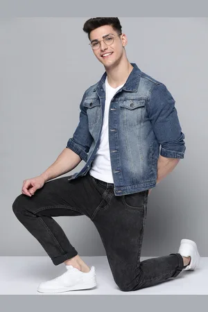 Mast & Harbour Men Navy Blue Solid Pure Cotton Denim Jacket