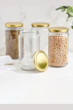 Home Centre Corsica Maria Transparent 4 Pieces Glass Storage Jars With Lid - 750ml