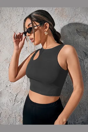 HERE&NOW Women Round Neck Cotton Crop Top